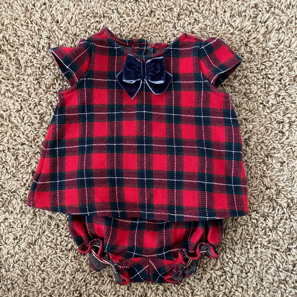 Janie & Jack Red Plaid Dress with Bloomers Size 0-3 Months